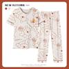 Spring and autumn summer pure cotton pajamas women's short-sleeved trousers round neck pullover cartoon bear imitation cotton women's loungewear suit