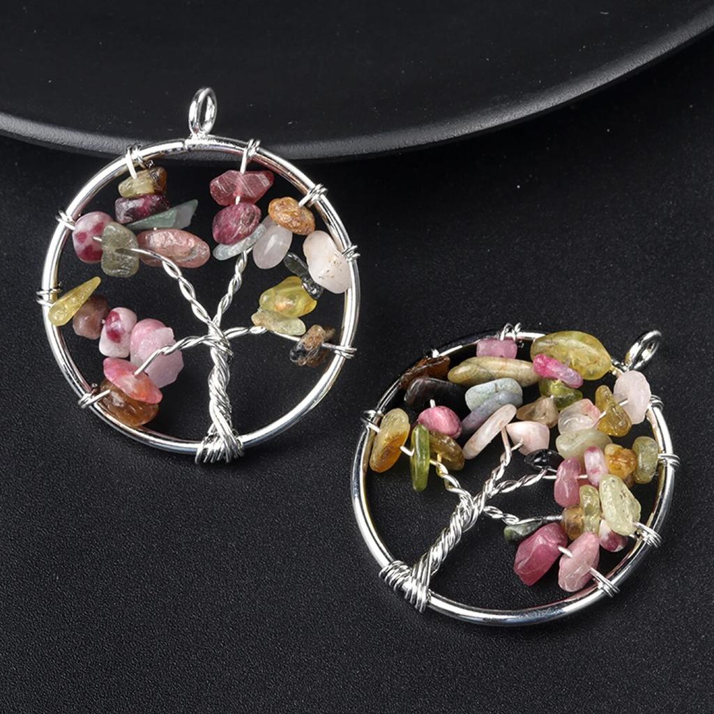 1Pcs Tree Of Life Pendant Natural Stone Winding Gravel Pendant For Jewelry Making DIY Necklace Accessory Size 30x30mm