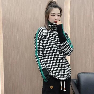 Pullover 2022 Long Sleeve Collar Sweater Autumn and Winter Western Checkerboard Bottoming Pullover Sweater