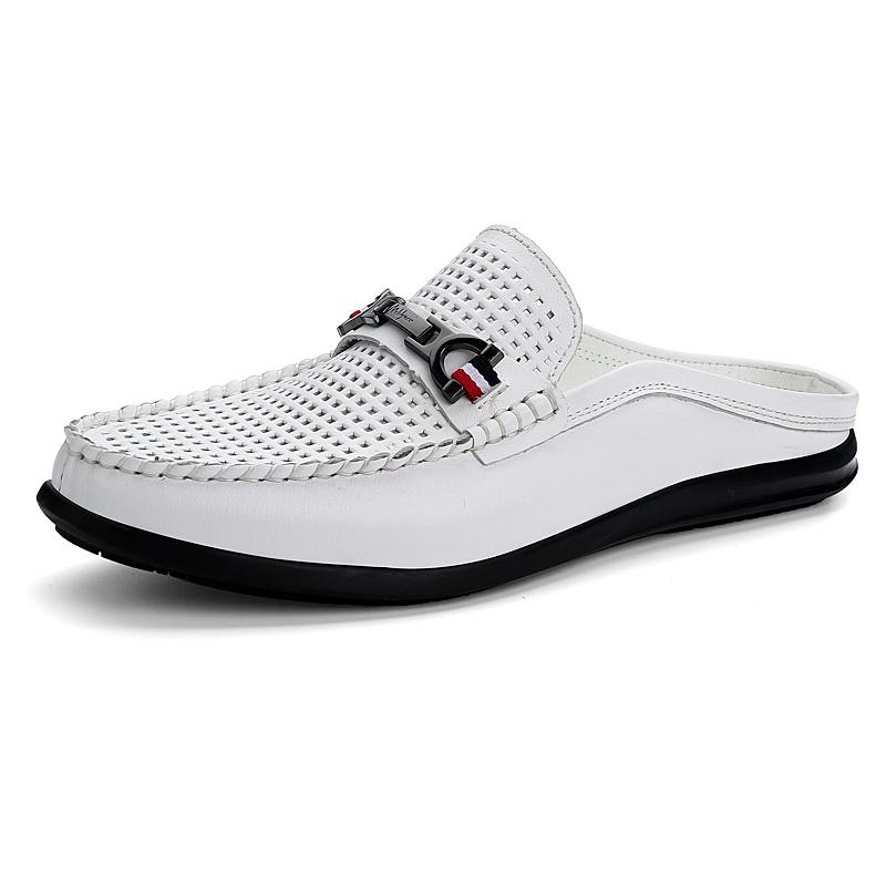 Fashion Genuine Leather Mens Slip on Shoes Fashion Men Half Loafers Slides Breathable Mules for Man Flats New Breathable Dress Shoes