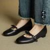 Sheepskin~ French Retro Leather Shoes Round Head Single Shoes Women's Word with Bow Flower Shallow Mouth Mary Jane Shoes