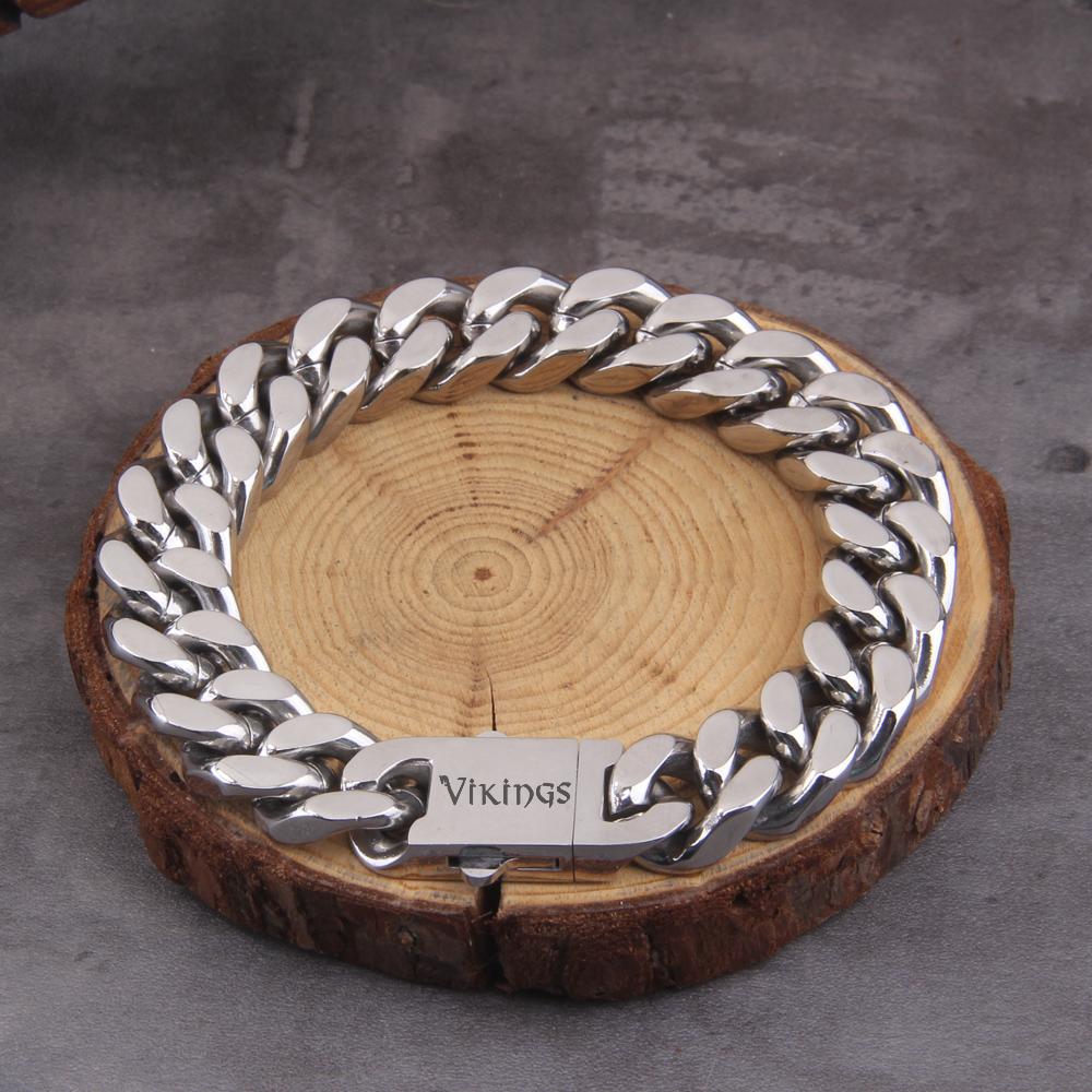 Wiking odlewany kubańska cienka bransoletka i naszyjnik ze stali nierdzewnej polerowane cięcie na cztery strony prezent dla chłopaka dla mężczyzn