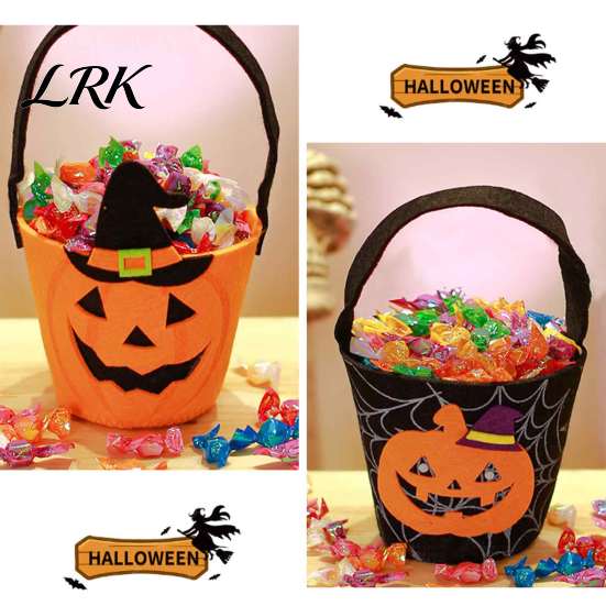 Black Cat Treat Pail Halloween Trick or Bucket for Kids, Pumpkin Face Ghost Bat Candy Snack Basket, Holder with Handle Party Favors Bag