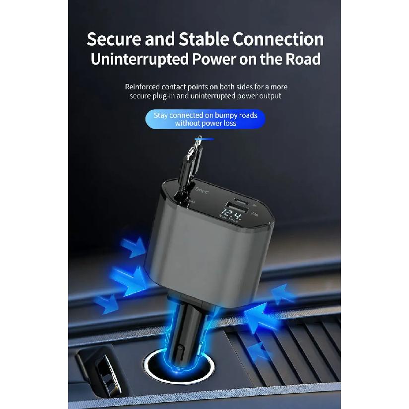 Car Charger USB Type C Adaptor 120W Fast Charge Retractable Charging Cable with Cords QC Adapter Car Charger For Iphone Android