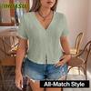 Women's Fashion Casual Solid Color Print Short Sleeve V-Neck  Blouses & Shirts