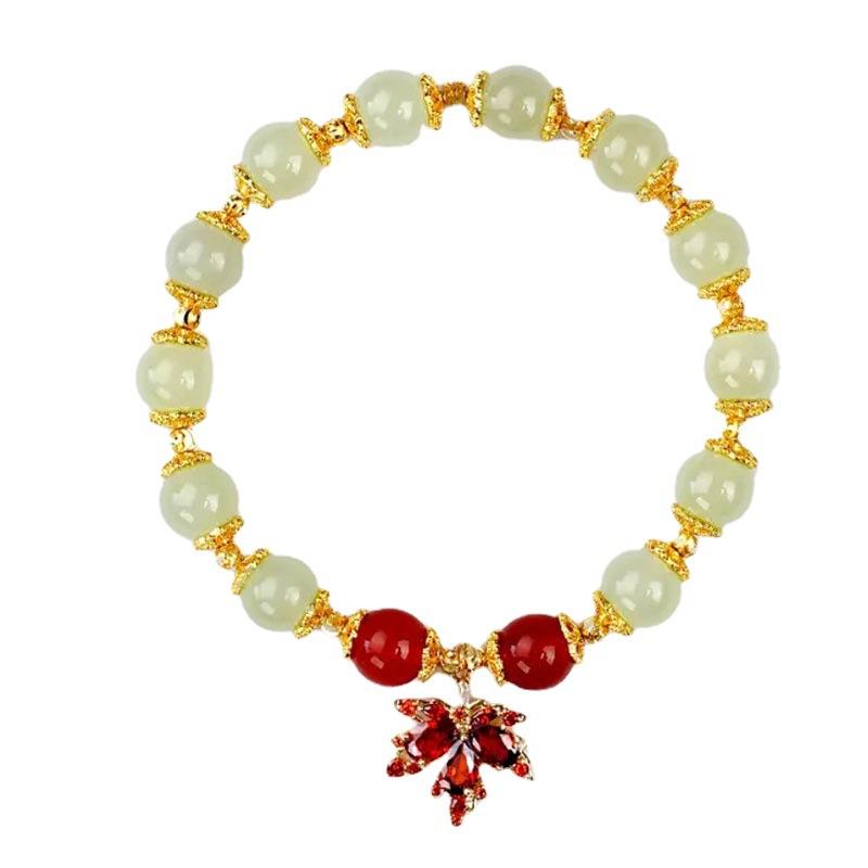 A Red Maple Leaf Is Booming, and the Bracelet Is Retro, National Style, Classical and Elegant Imitation Hetian Jade Bracelet.