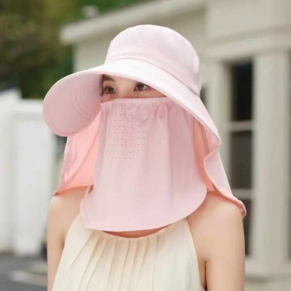 

Wide Brim Foldable Shawl Hat Anti UV Large Brim Integrated Face Mask Fisherman Hat Adjustable Sun Hat Tea Picking Hat Gardening розовый