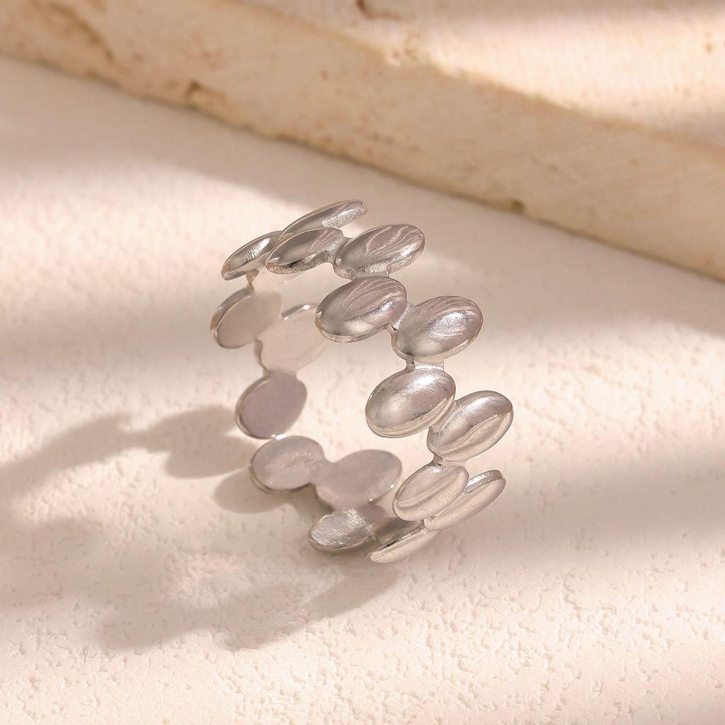 European & American Style Stainless Steel Layered Round Bead Ring for Women – Fade-Resistant Trendy Temperament Jewelry