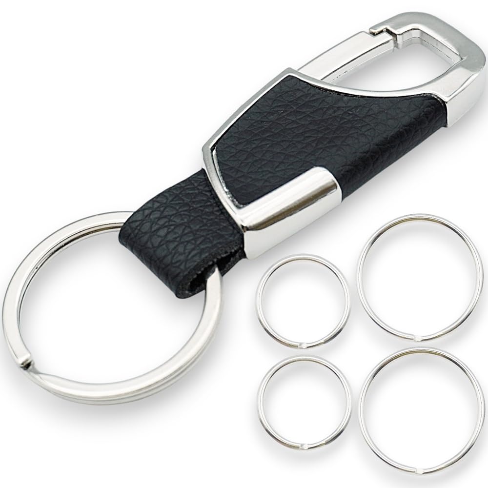 

Keychain Carabiner Stylish Keyring Car Motorcycle Bicycle Key Hardware Convenient Leather Black [GoodKuru] One-touch чёрный