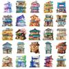 50 Japanese Style Building Series Hand Account Material Decoration Collage Base Sticker Cartoon Hand-painted Graffiti Waterproof Decoration