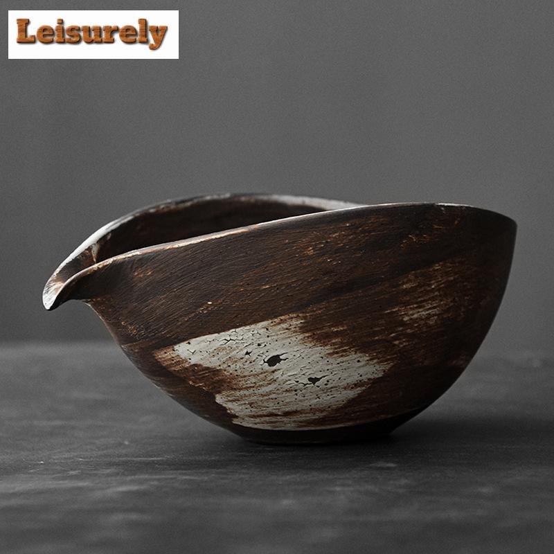 200ml Handmade Coarse Pottery Tea Pitcher Japanese Powder Yin Boat Tea Divider Cha Hai Justice Cup Kung Fu Teaware Supplies Gift