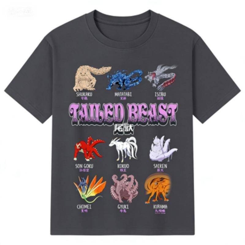 2026Summer New Arrival Naruto Nine Tailed Beasts Print Pure Cotton TShirt Unisex European and American Motorcycle Style TShirt S