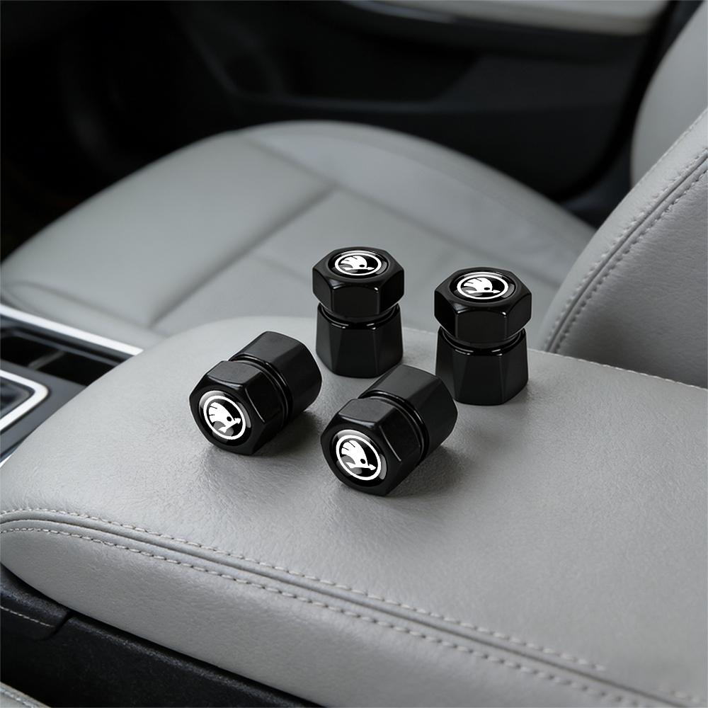 4Pcs Car Valve Cap Wheel Valve Dust Cover Tire Accessories For Skoda S Octavia Kodiaq Rapid Fabia A7 Superb KAMIQ VRS Genuine RS VO9