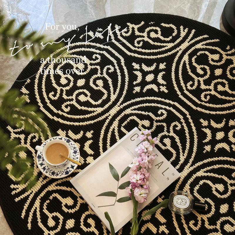 Diameter 80cm Round Area Rug for Bedroom Living Room Vintage Style Soft No Formaldehyde Faux Wool Carpet Floor Mat