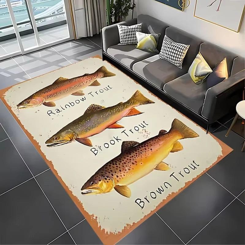 1pc Brown Trout Pattern Carpet New Release! Anti-slip Sound Insulation, Rug for Living Room Bedroom, Office Areas, Durable Mat