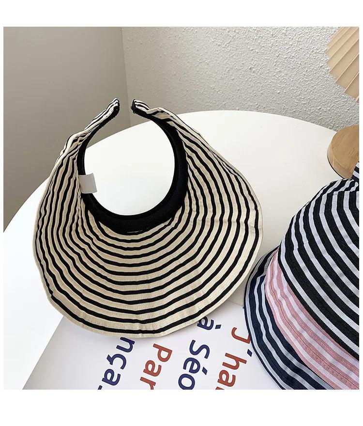 Summer Empty Top Sun Hat Hair Clip Women Fashion Striped Foldable Suncreen Visor Outdoor Traveling Beach Uv Protection Cap