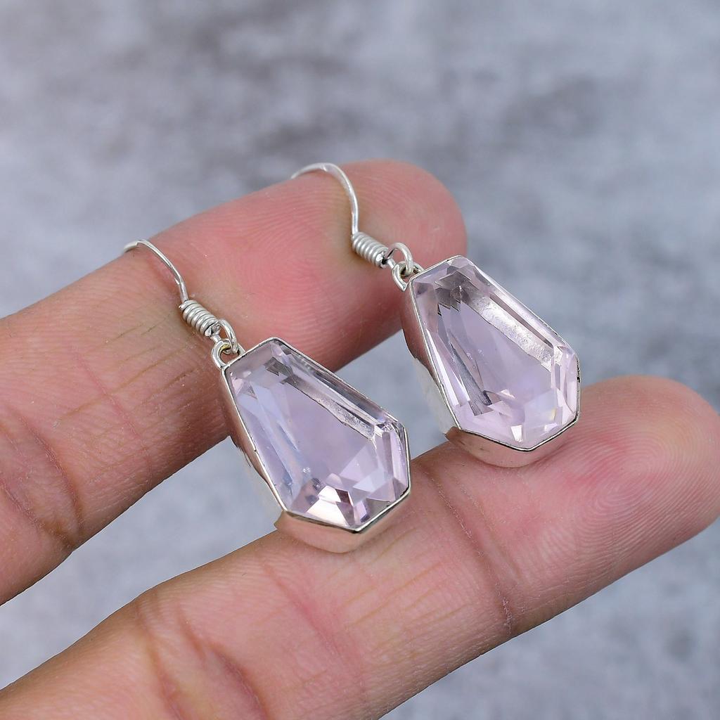 Pink Kunzite Gemstone Handmade 925 Sterling Silver Jewelry Earring 1.58" M-370