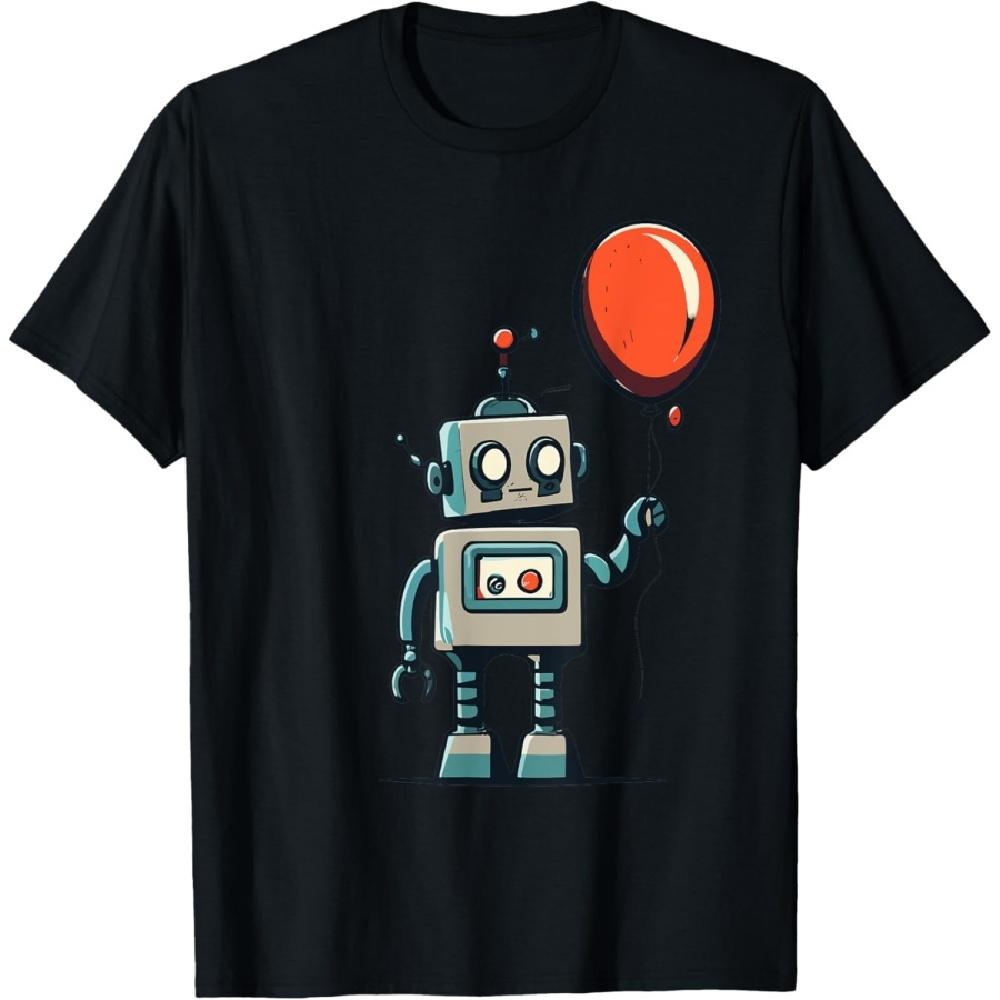 

Cute Retro Robot Holding Balloon For Kids And Robot Lovers T-Shirt XXXXXL чёрный