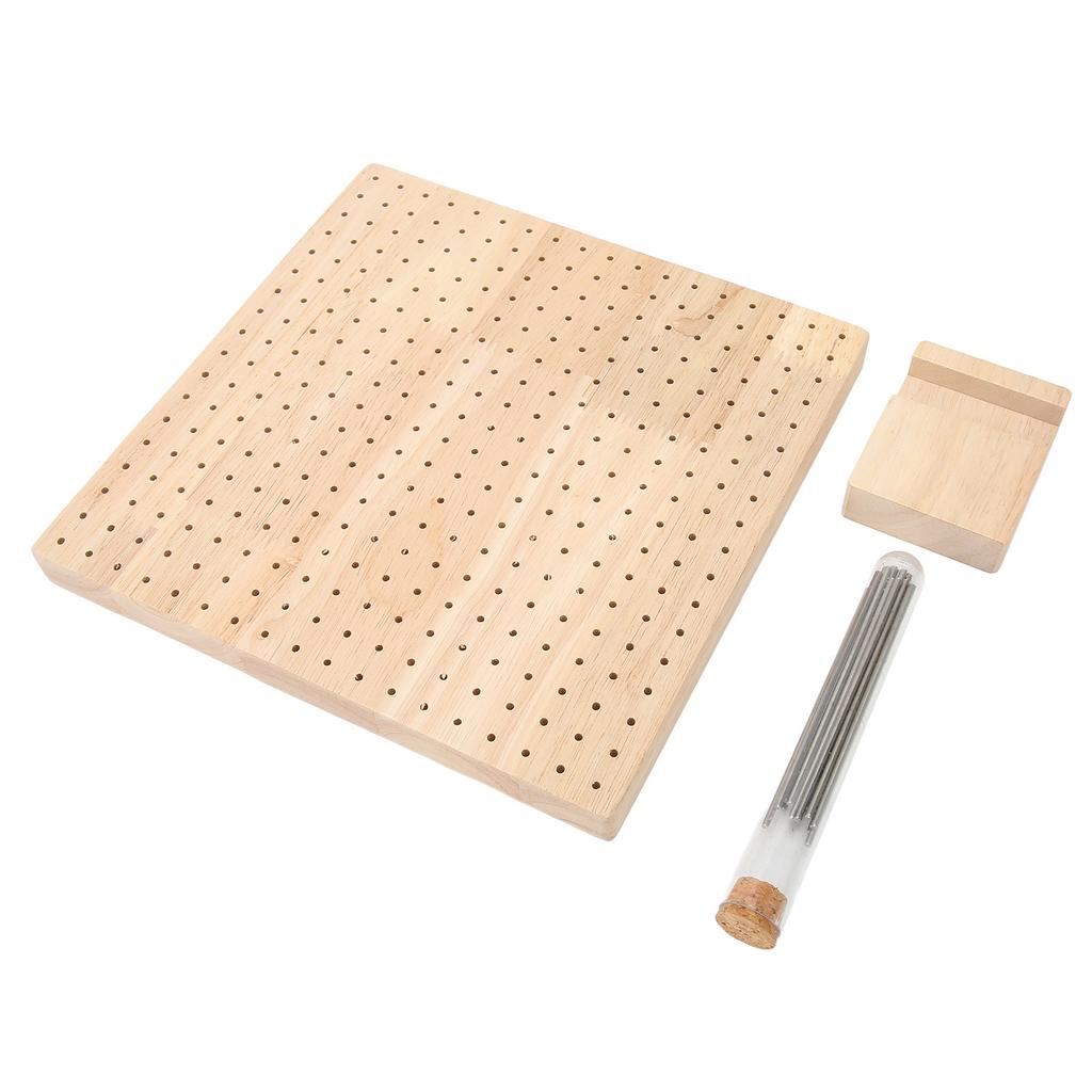 Wooden Blocking Board 324 Holes Polished Rubber Wood Handcrafted Knitting Board with Steel Pins Needles for Crocheting