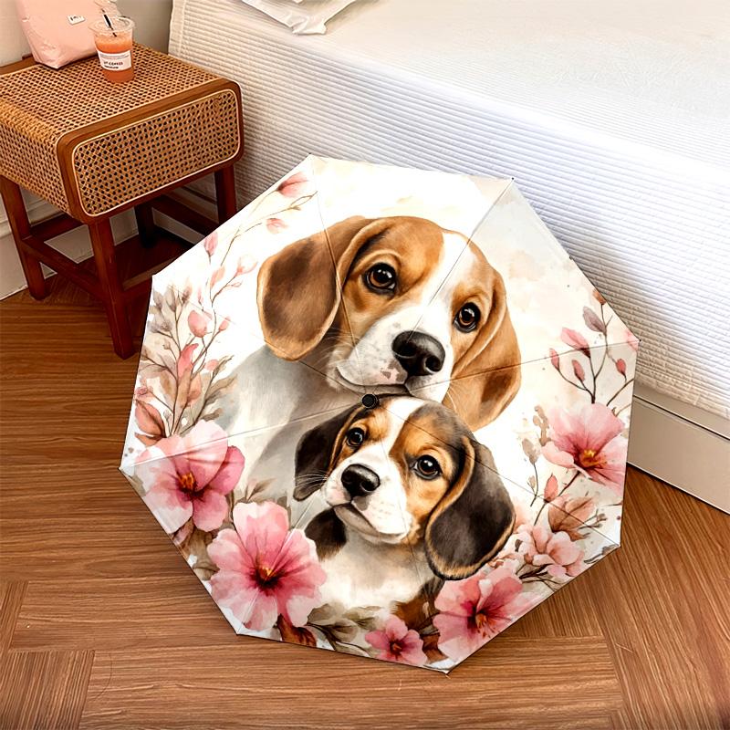 

1 шт. Автоматична складана парасолька - Візерунок цуценят бігля, Портативна та складана конструкція з 8 спицями, Різдвяні подарунки на день народження