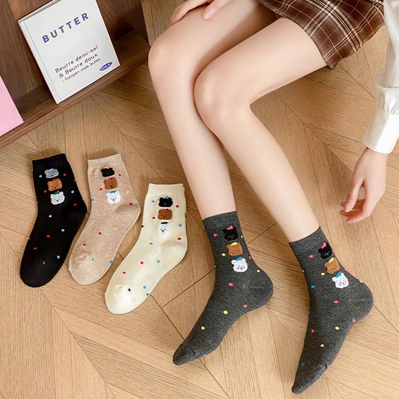 Socken Damen Niedlich Atmungsaktiv Täglich Koreanischer Stil Kawaii Punkt Frühling Mittelhoch Weich Deodorant Lieblich Harajuku Cartoon