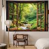 Forest Stream Window Tapestry Nature Wall Art Decor Relaxing Scenic View Home Living Room Bedroom Background 2D Flat Print