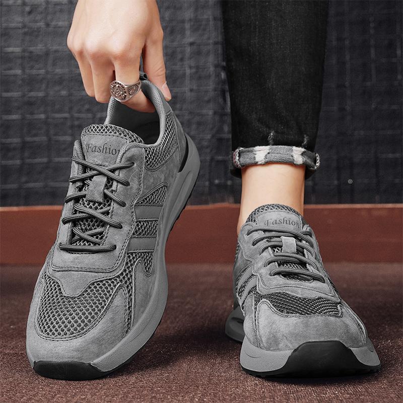 Leisure Mesh Breathable Top Layer Leather Men Sports Shoes Outdoor Mesh Hollowed Out Running Shoes Men Shoes