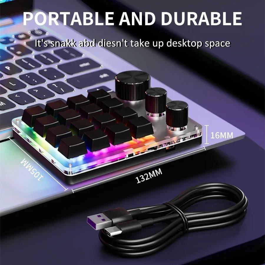 16 Keys 3 Mode Macro Mechanical Keyboard Portable USB RGB Gaming Custom Programming Knob One-handed Mechanical Keyboard