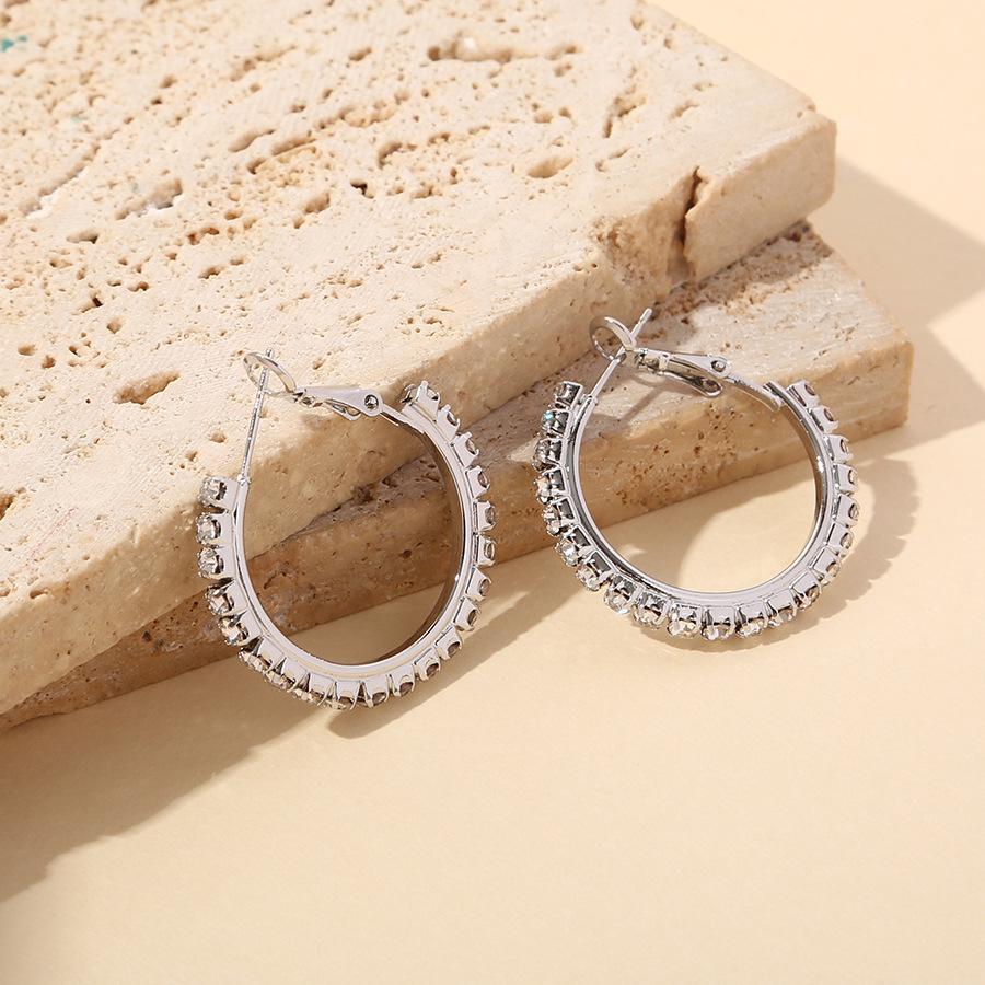 European & American High-End Diamond Ear Cuff Earrings Set - Women's Simple Circle Design (3 Pairs: Large, Medium, Small)
