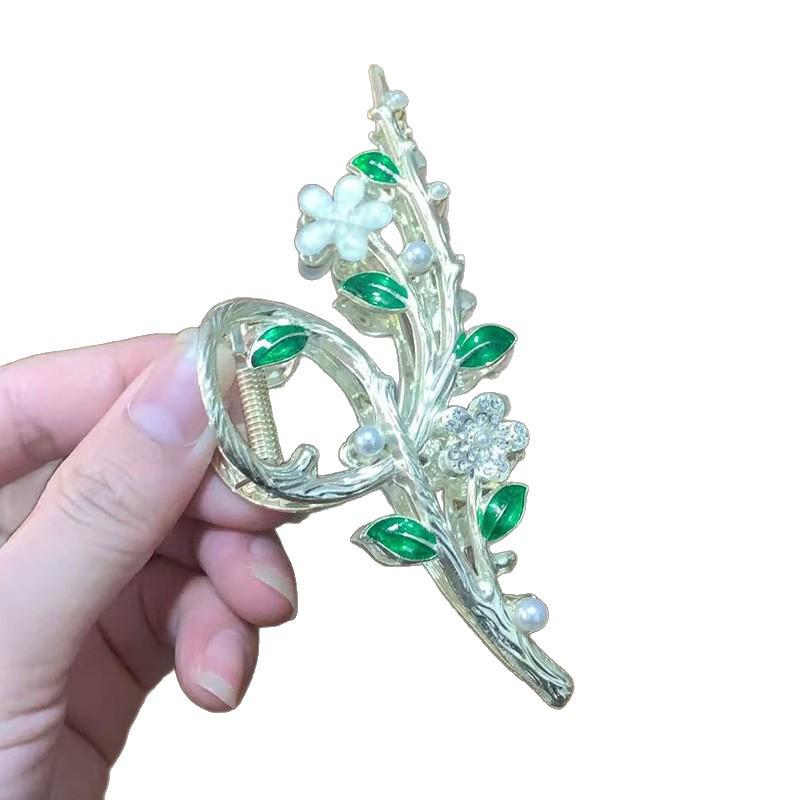 Elegant Cat s Eye Flower Hair Clip with Pearl for Women - Updo Accessory, Large High-End Shark Clip