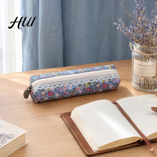Dot Pencil Pouch Floral Canvas Case, Vintage Polka Pen Pouch, Texture Bag Large Capacity Stationery for Students, Office School Supplies Fabric