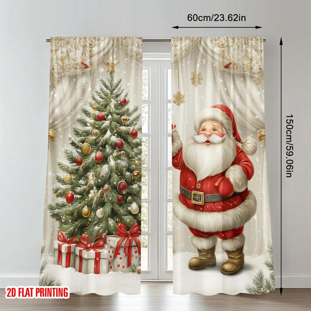 Set Of 2 Flat Printing Christmas Hot Party Curtains Santa Claus Gifts Snowflakes Digital Printed Polyester Drapes Curtain
