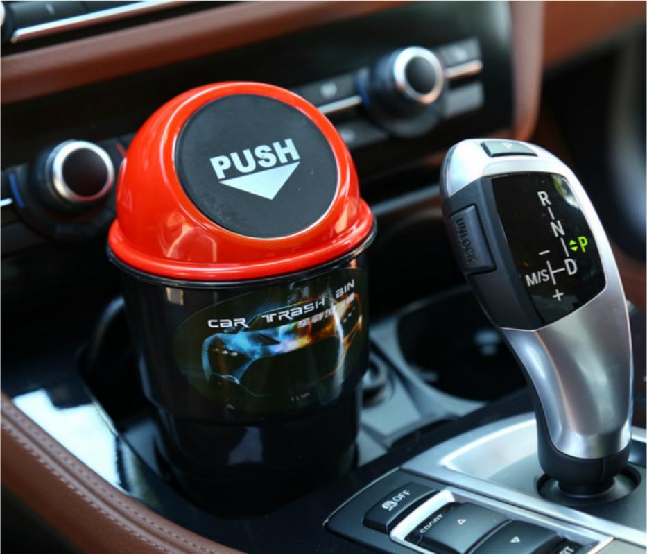 Car trash can, mini storage bin for cars, printed interior supplies, circular car creative trash can