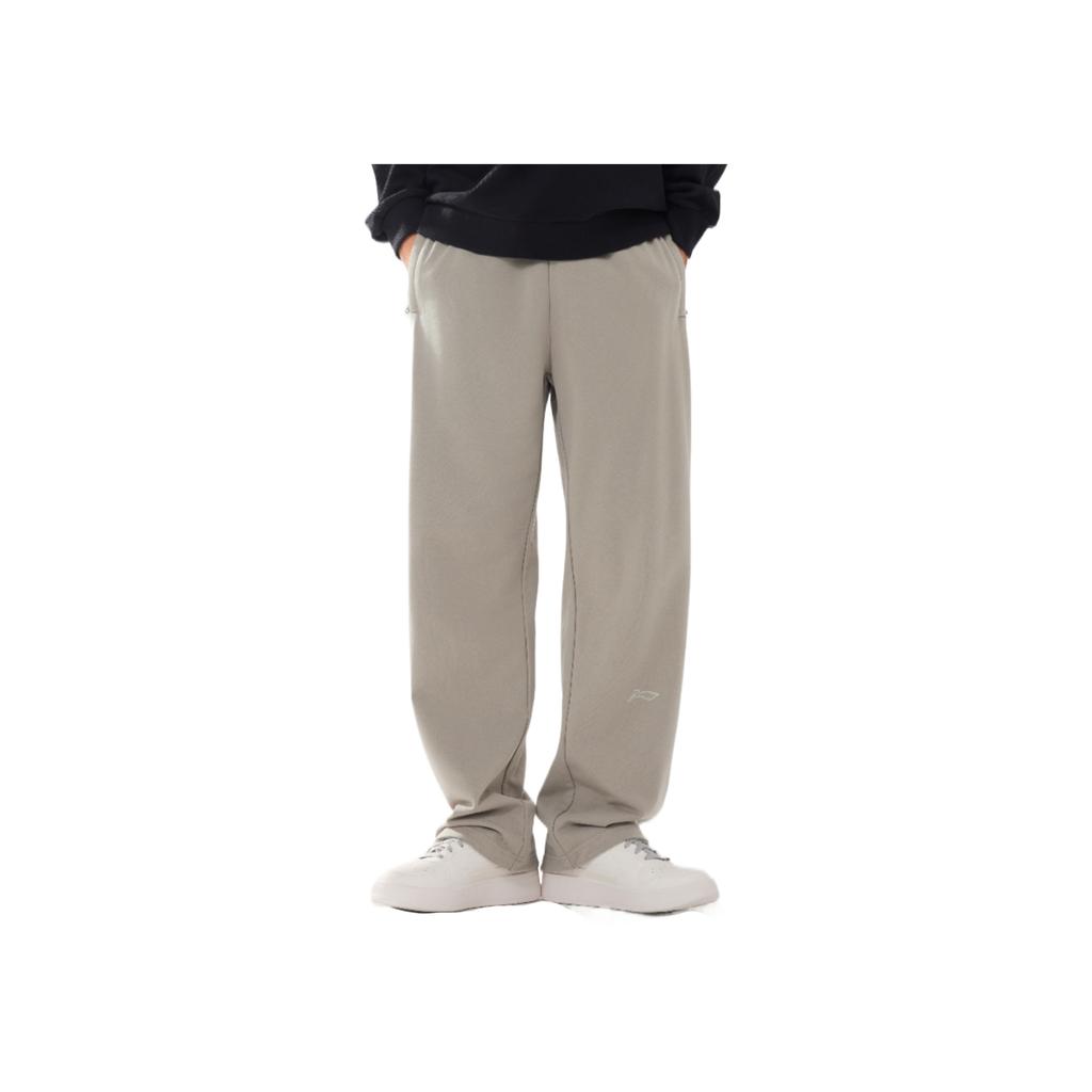 Li Ning Sports Lifestyle Series Outdoor Mid Waist Loose Straight Leg Logo Print Knitted Sports Pants Men Pants AKLVJ25-3