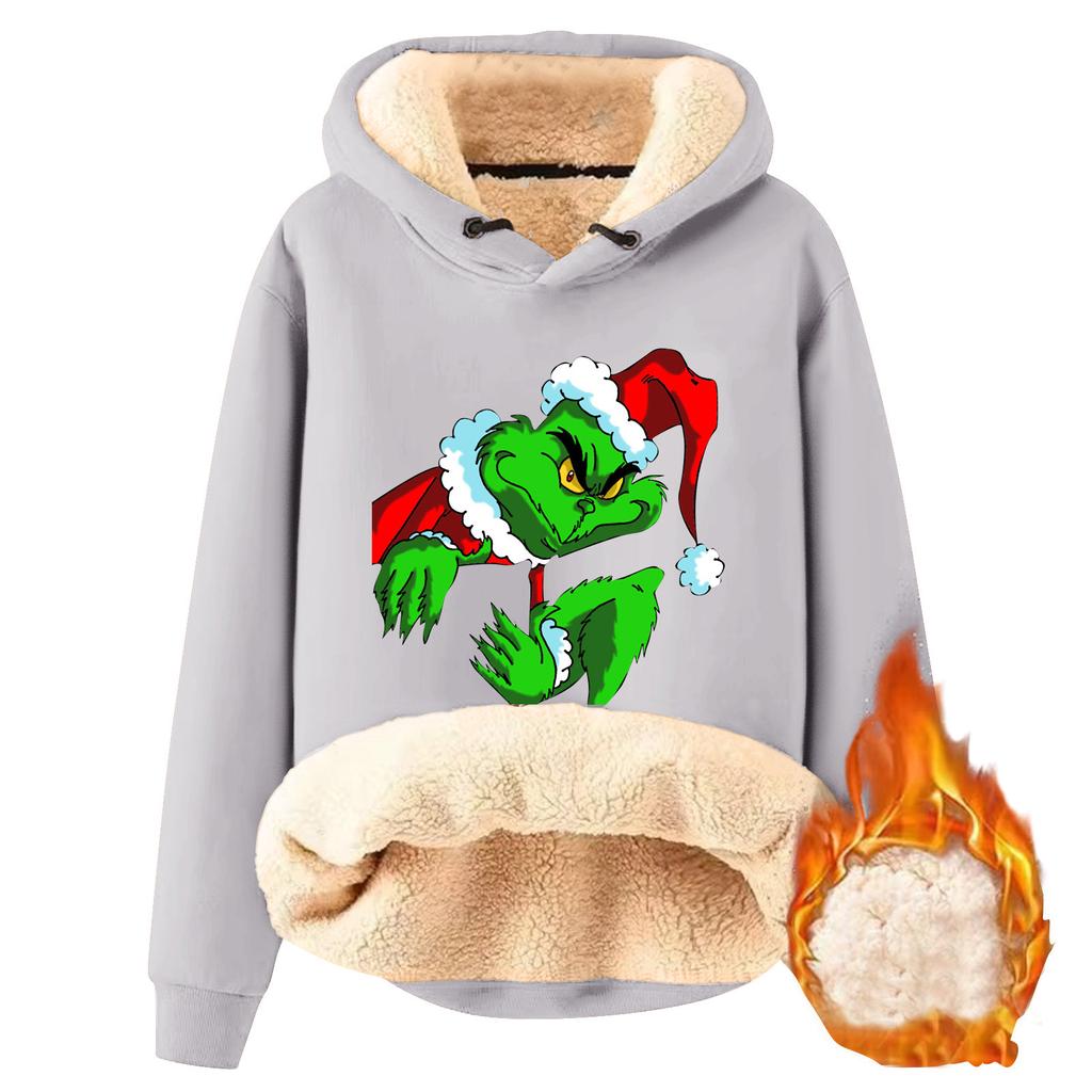 Women's Fashionable Hooded Printed Plush And Thickened Warm Loose Pullover Sweater