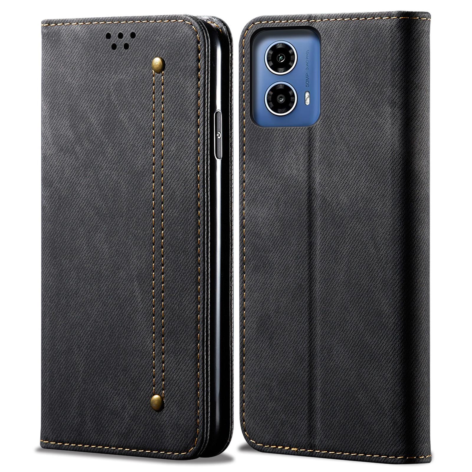 

Чехол для Motorola Moto G35 5G, текстура джинсовой ткани, кожаный чехол-подставка, защита от царапин A