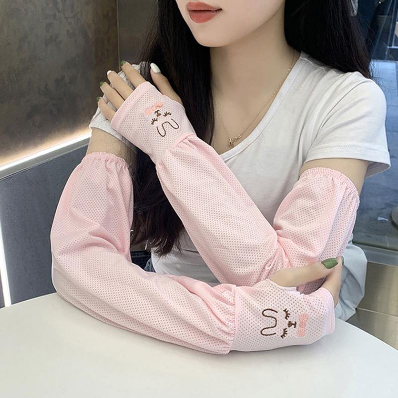 Uv Solar Arm Sleeves Woman Cycling Fingerless Gloves Cool Muff Summer Ice Silk Elastic Arm Cover Driving Anti-Sunburn Sleeve