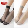 Langsha Crystal Women's Ultra-Thin Transparent Mid-Calf Stockings - Durable Black & Nude Short Socks for Summer.