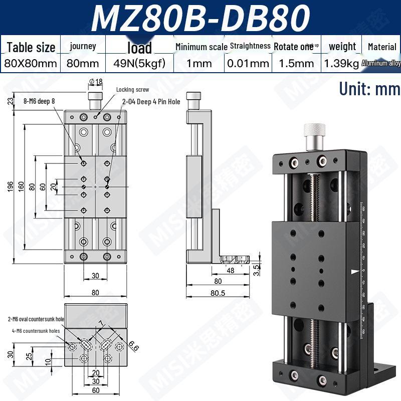Heavy Load Precision Linear Slide Table with Fine-tuning Screw Rod - 50/80/100 Stroke