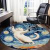 1pc Cat Night Sky Office Round Area Rug, Under Office Chairs Bedroom Living Room Home Decor, Room Deco, Available In Various Sizes