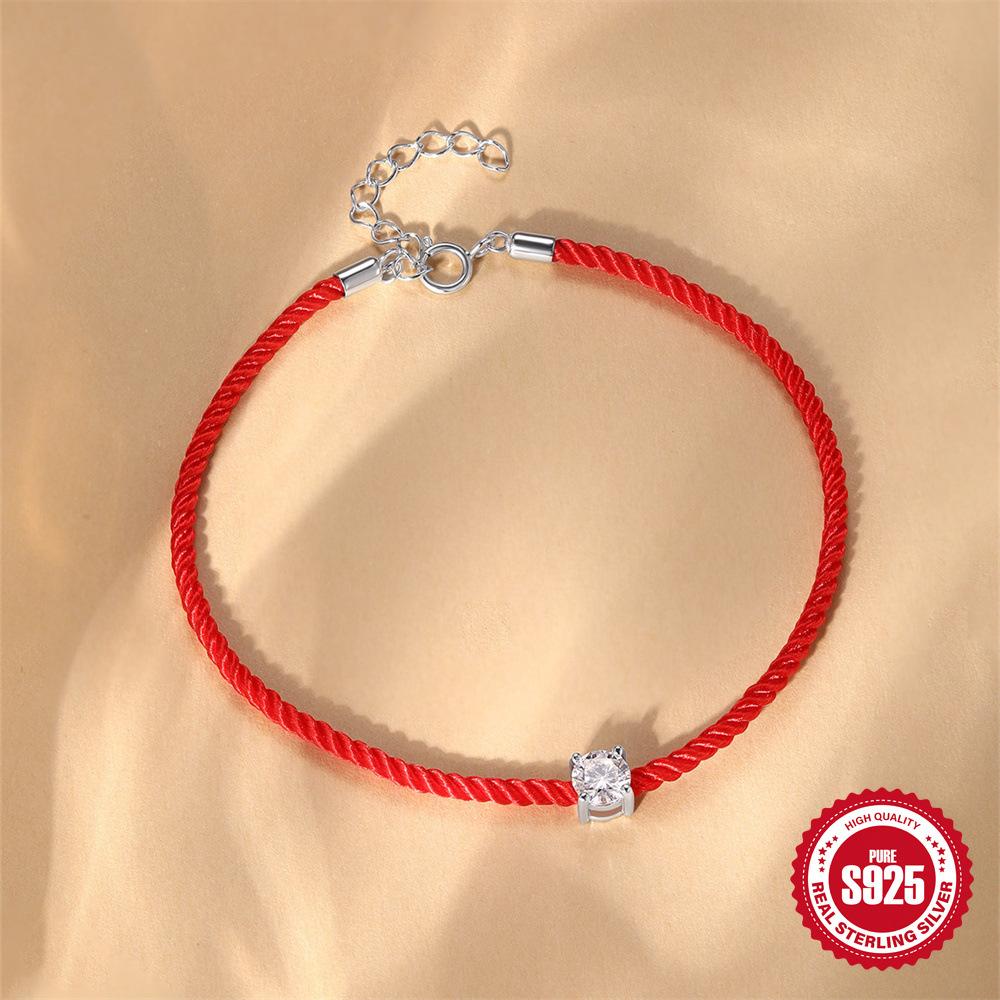 S925 Sterling Silver Single Mozzarella Diamond Red Rope Women'S Bracelet With The Same Good Luck Bracelet Bracelet Jewelry