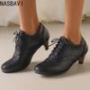 NASBAVI Retro Oxford Pumps Spring and Autumn New Style Fashion Lace Up High Heels Single Shoes Round Head Lefu Shoes High Heels