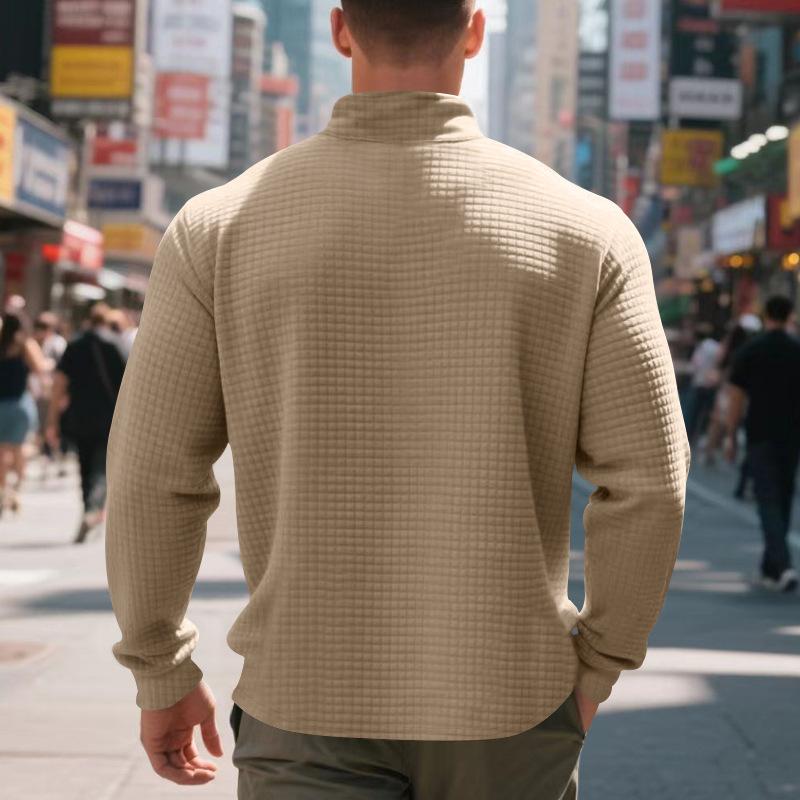 Automne/Hiver Minimaliste Décontracté Homme Coupe Ample Jacquard Col Montant Demi-Zip Sweat-shirt Couche de Base