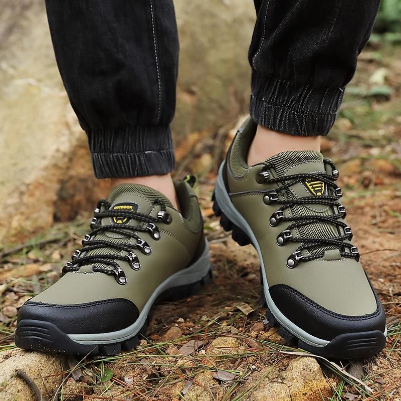 Men Hiking Shoes Waterproof Leather Snow Boots Men Sneakers  Outdoor Plush Lace-up Not Slip Climbing Shoes Men Hiking Boots