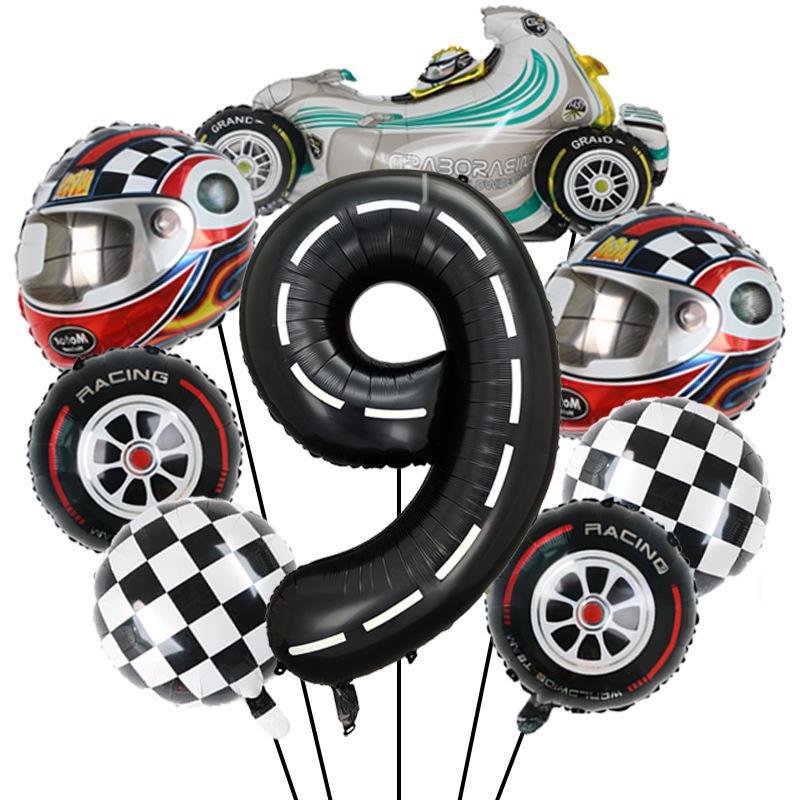 8-Piece Us Version Line 40-Inch Digital Balloon Racing Helmet Themed Aluminum Film Boy Birthday Party Gift