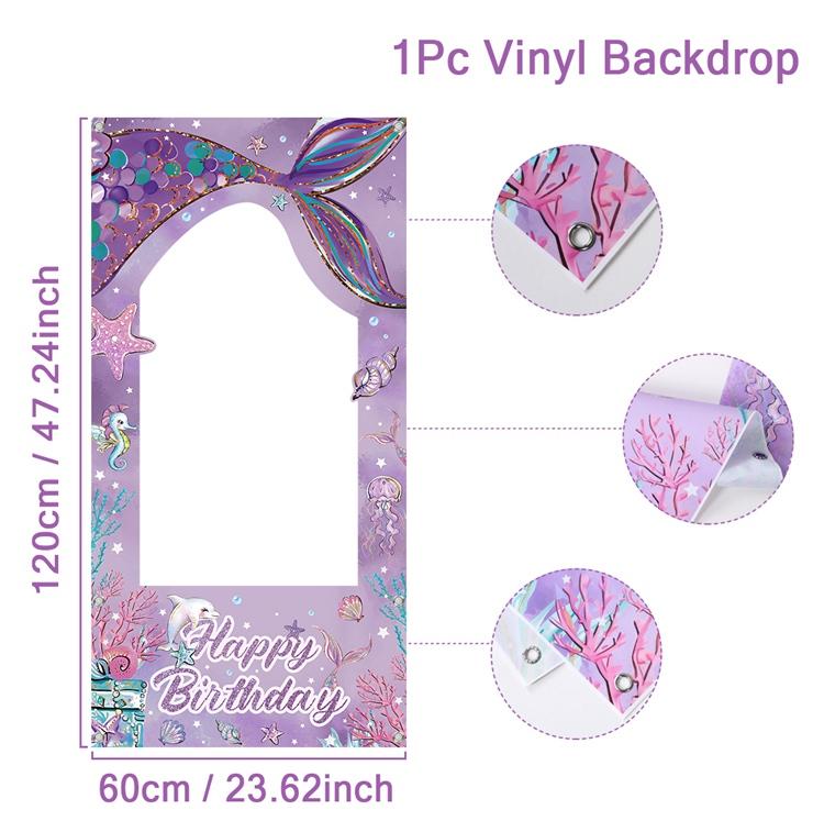 

Фон для фотосъемки вечеринки по случаю дня рождения в стиле русалки Фон для дня рождения маленькой русалки Фиолетовый день рождения Украшения для детского душа