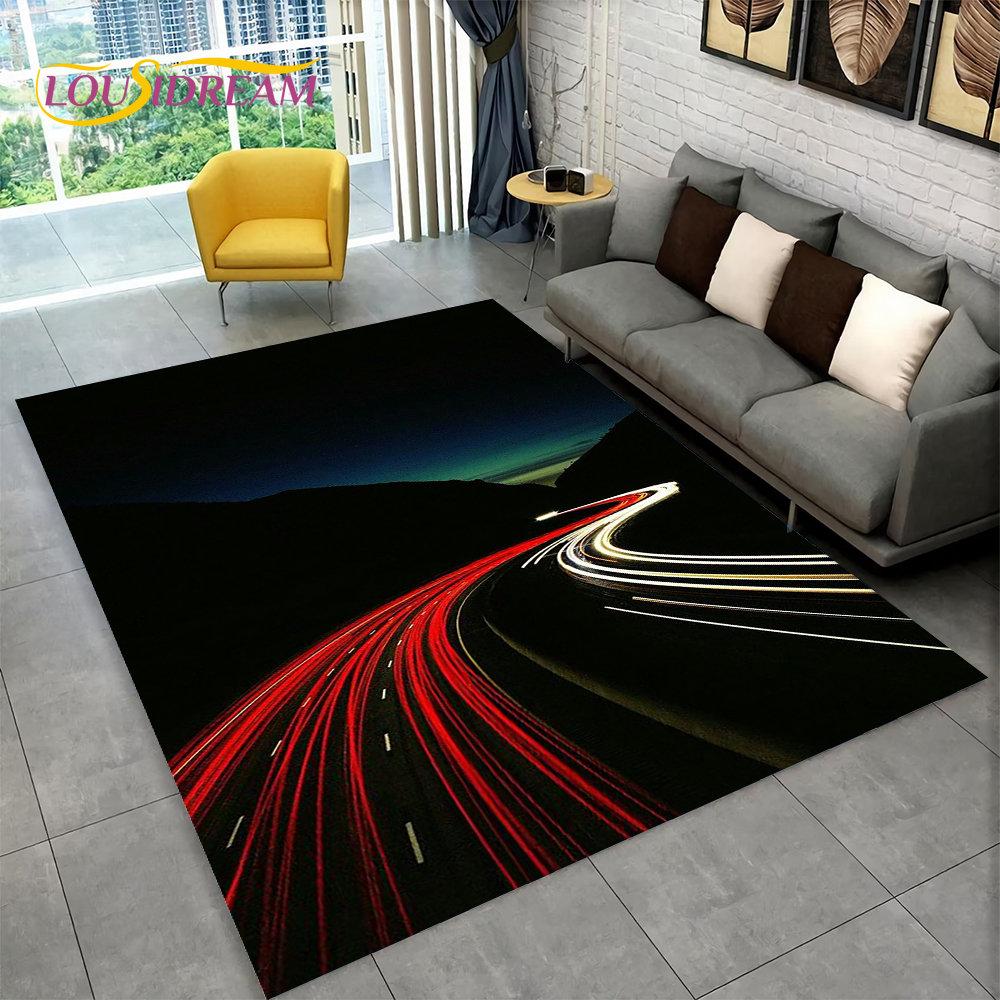 Großer Teppich mit Rennsportwagen-Motiv, Teppich für Zuhause, Wohnzimmer, Schlafzimmer, Sofa, Fußmatte, Dekoration, rutschfeste Bodenmatte für Kinder, Küche