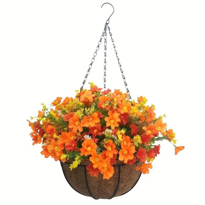 Artificial Hanging Flower in Basket for Outdoor Indoor Courtyards Decorations, Hanging Flower Plant Basket for Spring