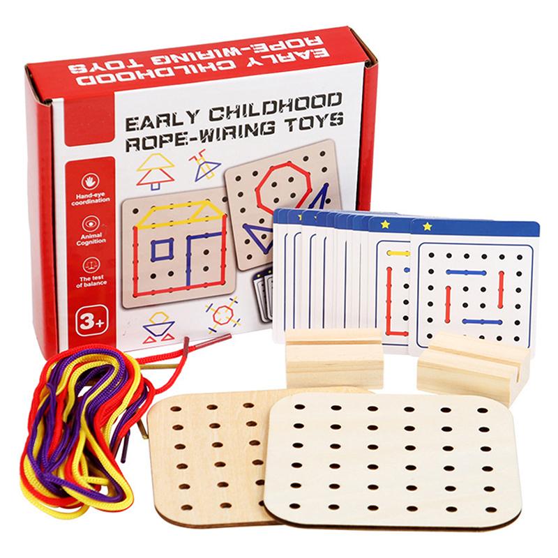Wooden Montessori Teaching Aid Geometry Rope Threading Games Children'S Early Education Thinking Training Board Educational Toys