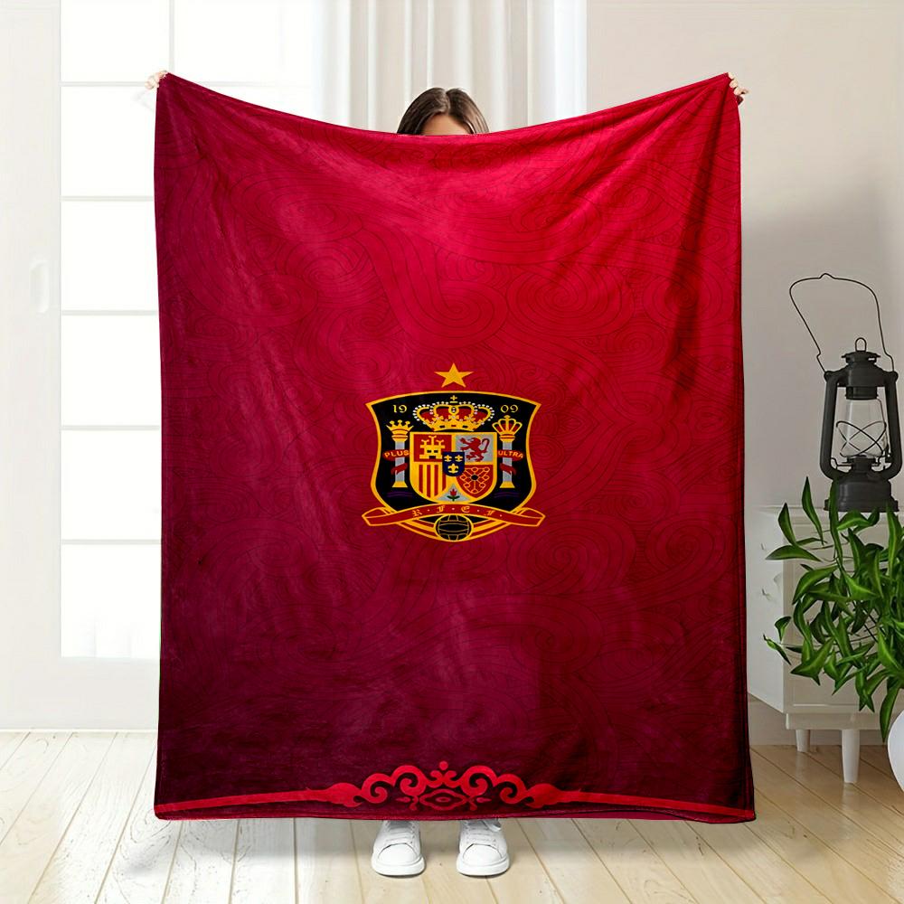Spain National Football Team Emblem Patterned Flannel Blanket Perfect for the Bedroom Living Room, Sofa, or a Little Nap